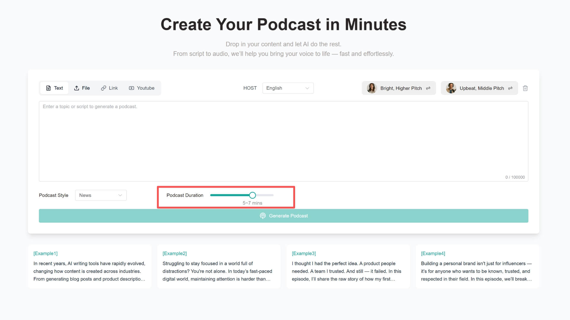 aipodify choose podcast length
