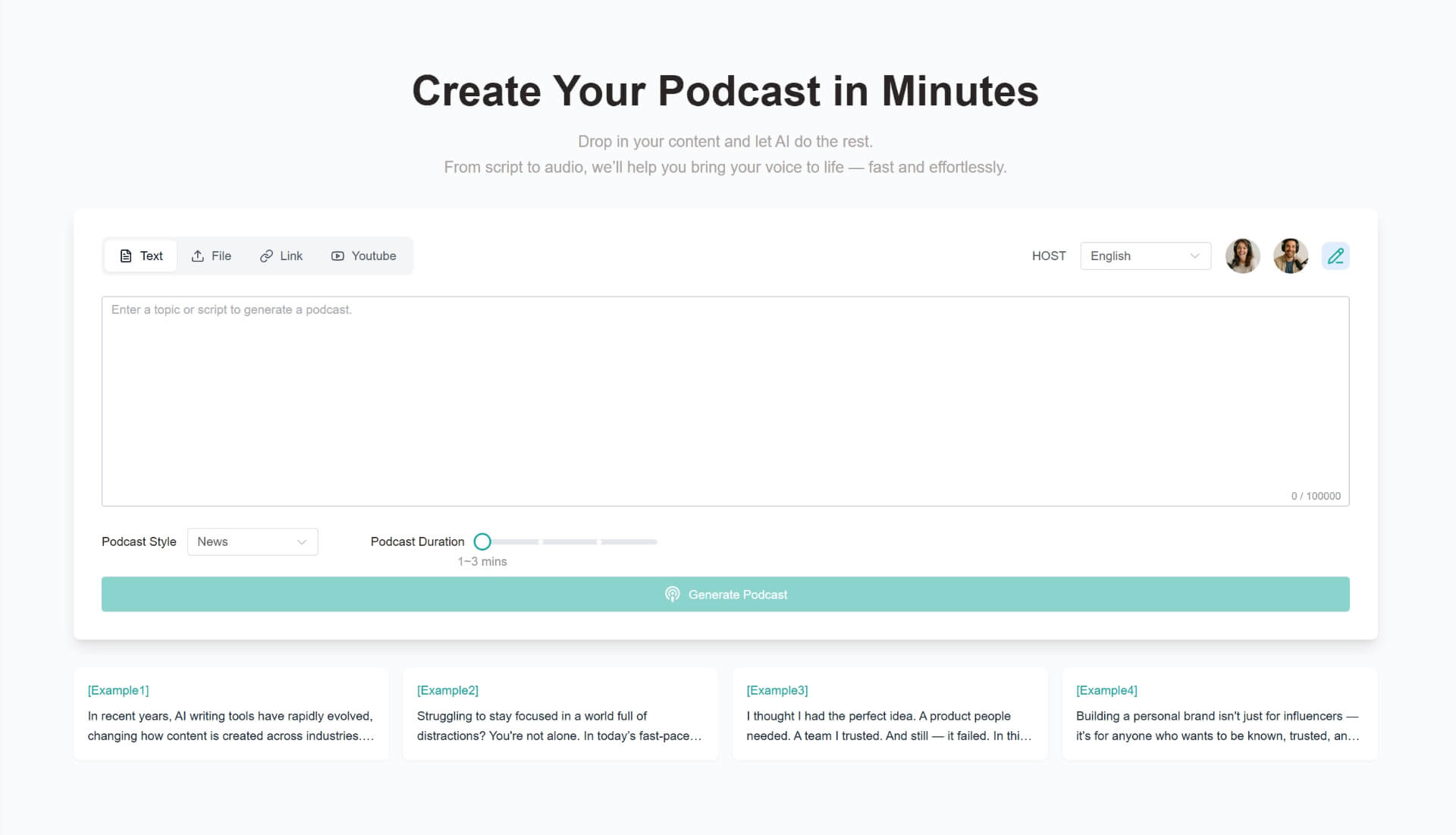 create podcast with text