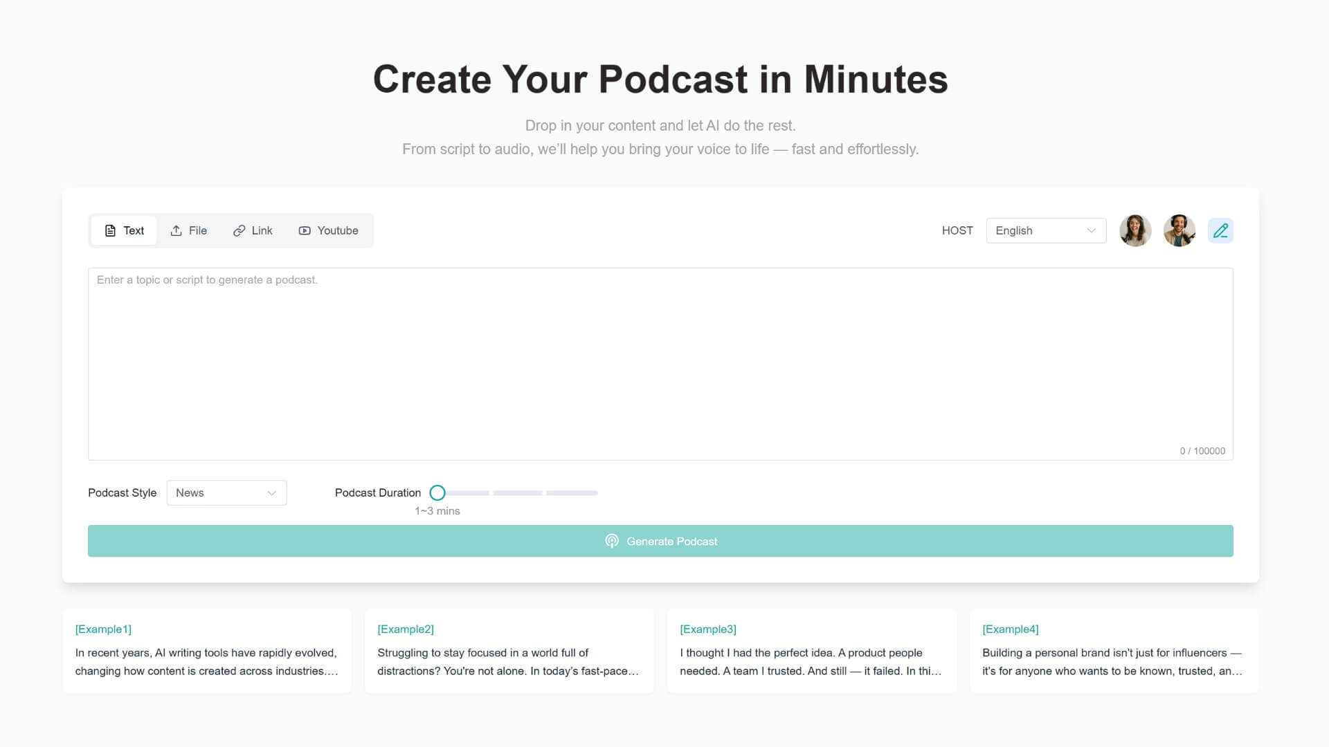 Scaccia il testo per il podcast