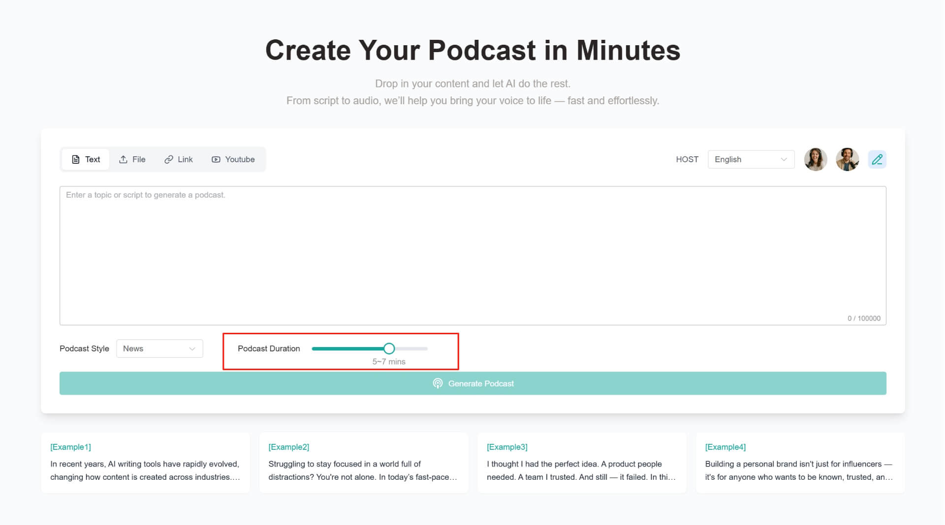 imposta la lunghezza del podcast